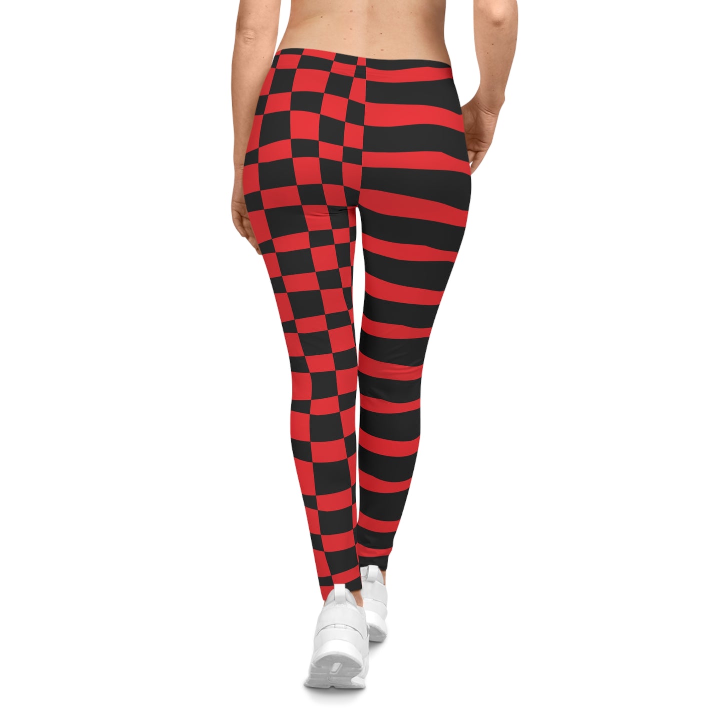 All-Over Print Leggings Striped & Checkered Split Black/Red