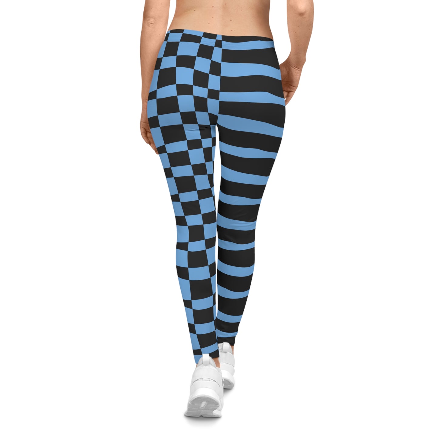All-Over Print Leggings Striped & Checkered Split Black/Blue