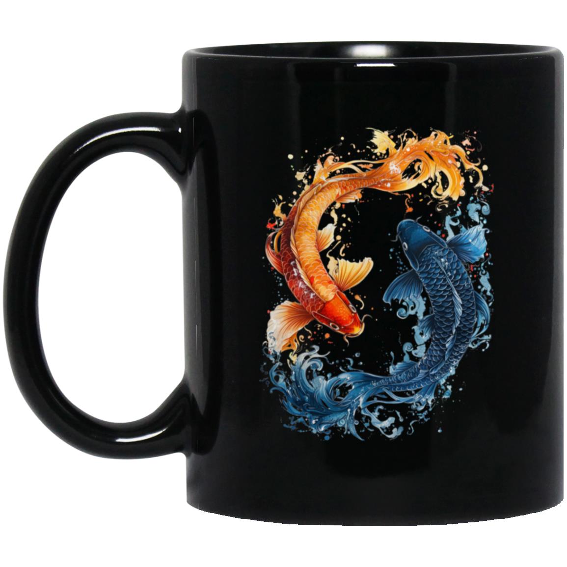 11oz Black Mug Koi Fish