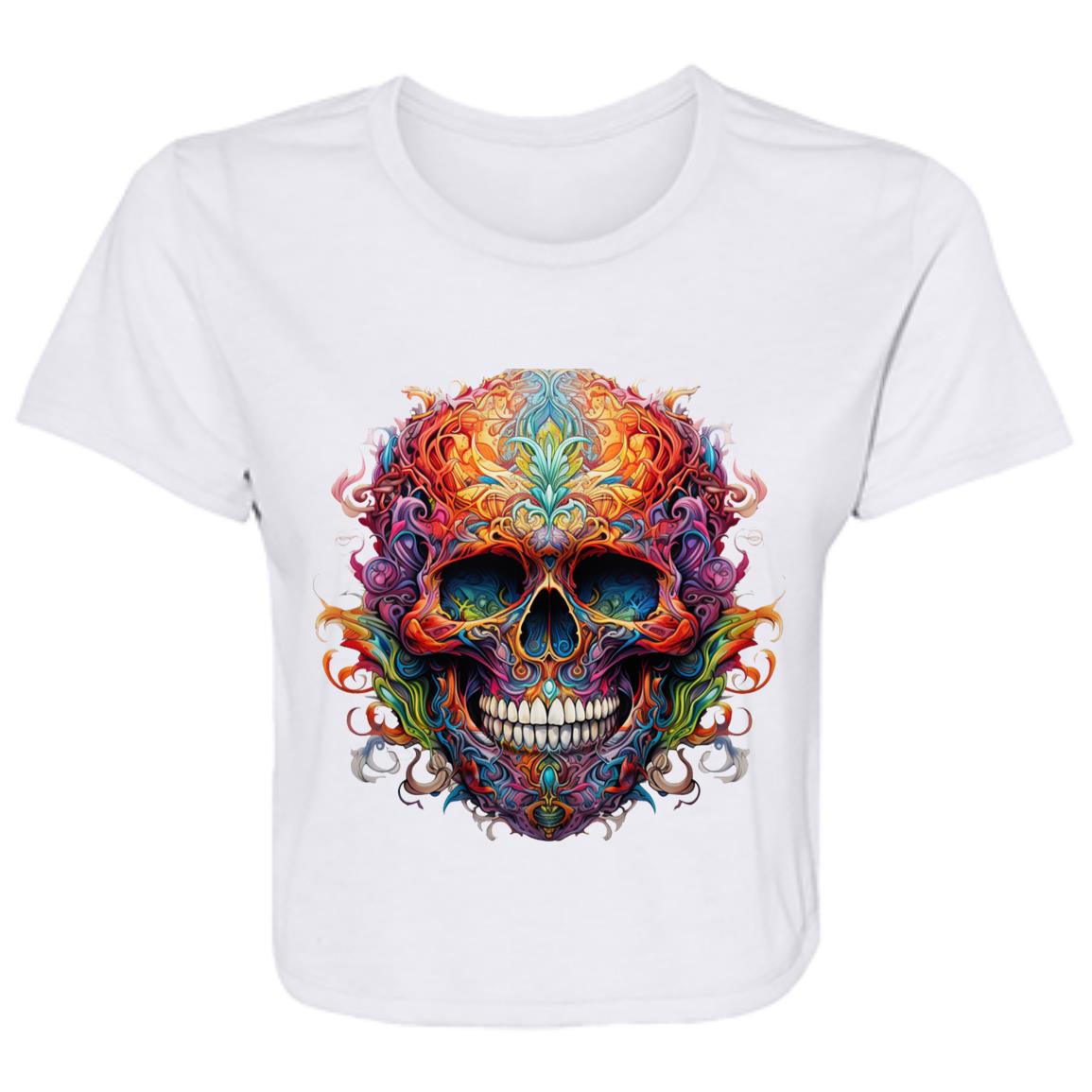 Flowy Cropped Tee Ornamental Skull