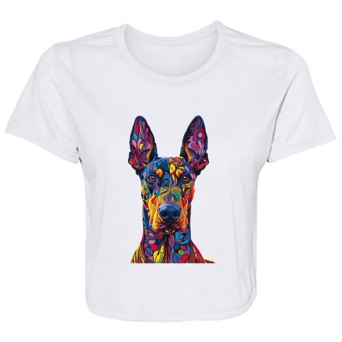 Flowy Cropped Tee Colorful Abstract Doberman