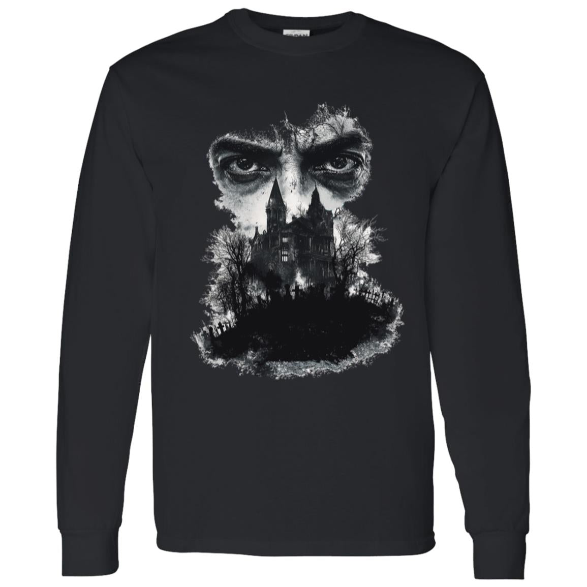 LS T-Shirt Glaring Eyes Over Gothic Mansion