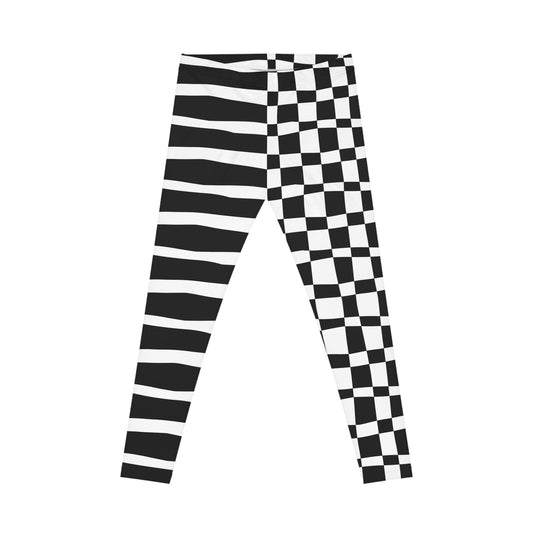 All-Over Print Leggings Striped & Checkered Split Black/White