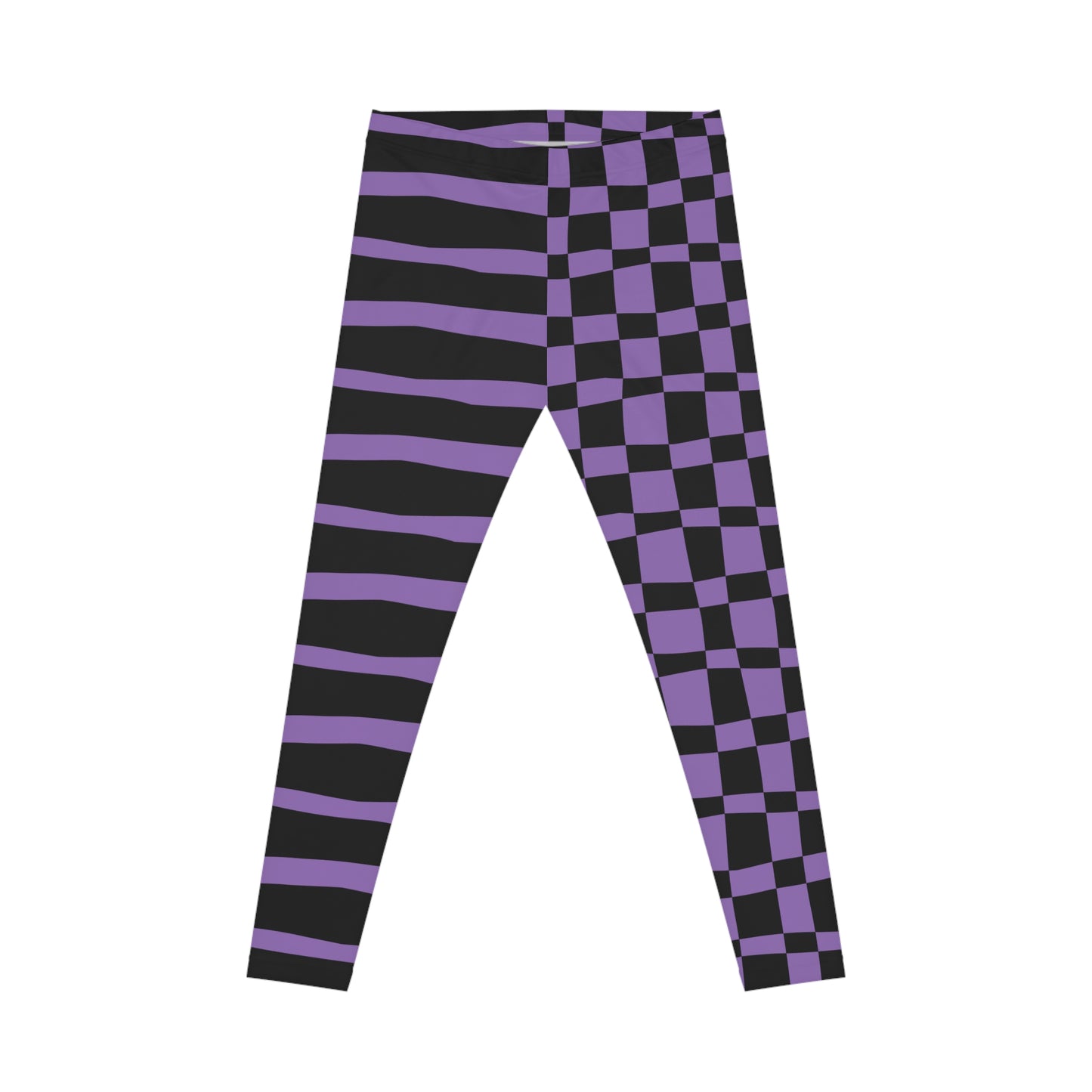 All-Over Print Leggings Striped & Checkered Split Black/Purple