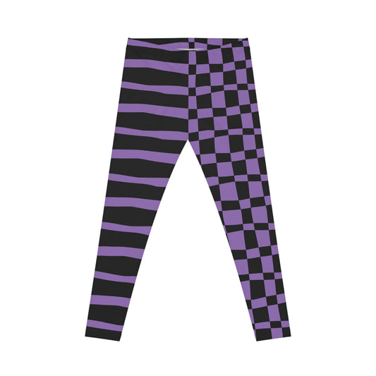 All-Over Print Leggings Striped & Checkered Split Black/Purple