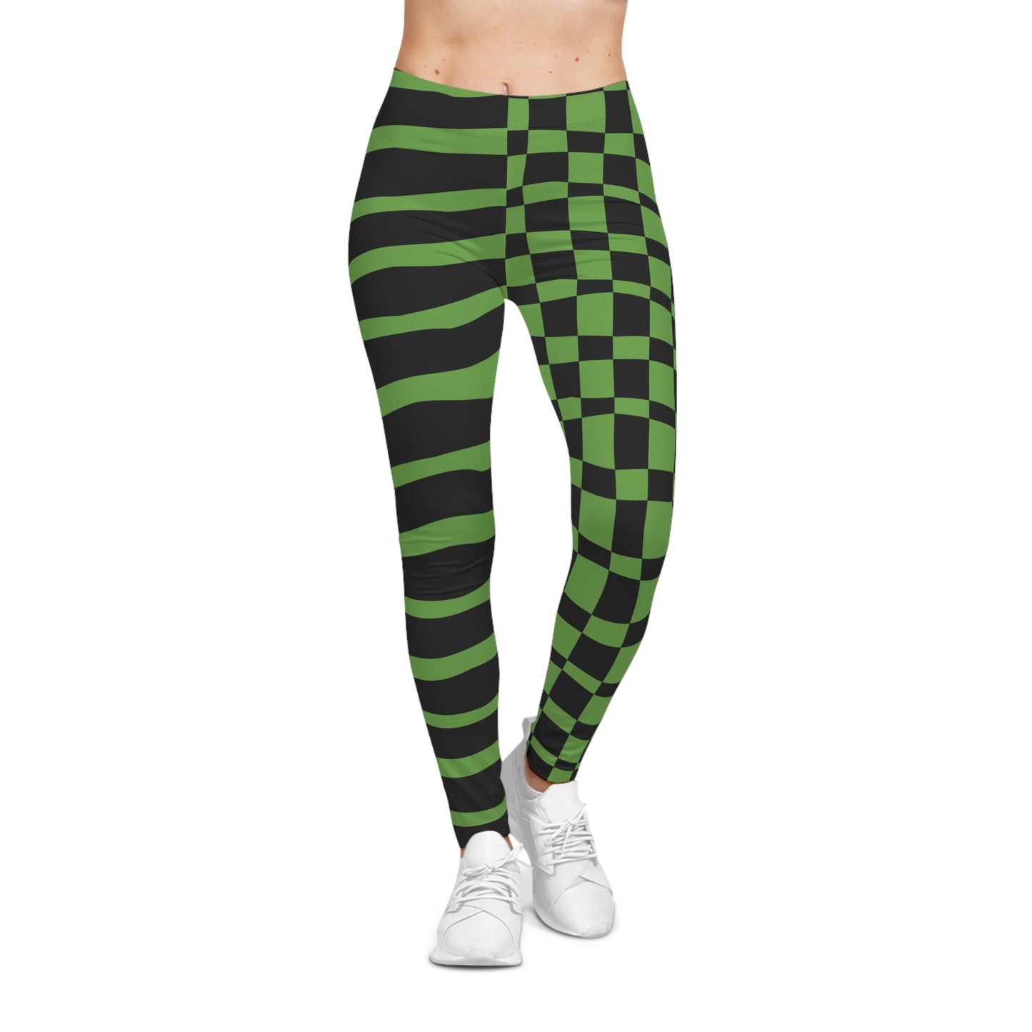 All-Over Print Leggings Striped & Checkered Split Black/Green