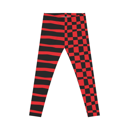 All-Over Print Leggings Striped & Checkered Split Black/Red