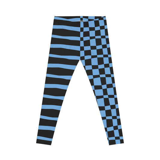 All-Over Print Leggings Striped & Checkered Split Black/Blue