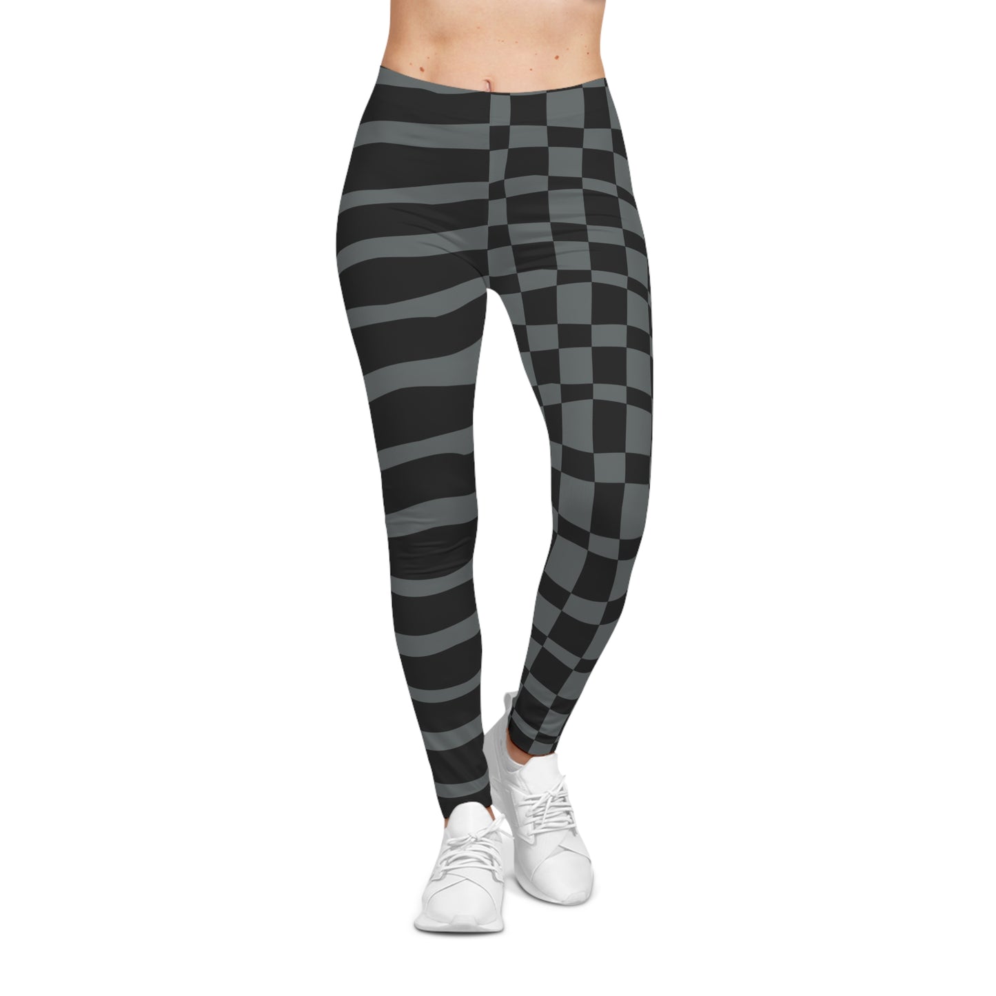 All-Over Print Leggings Striped & Checkered Split Black/Grey