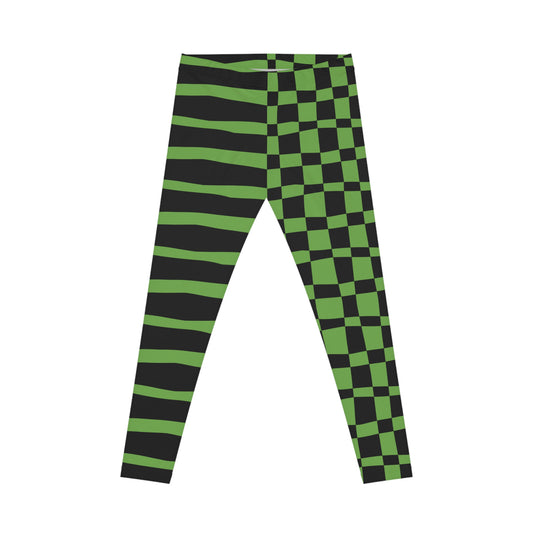 All-Over Print Leggings Striped & Checkered Split Black/Green
