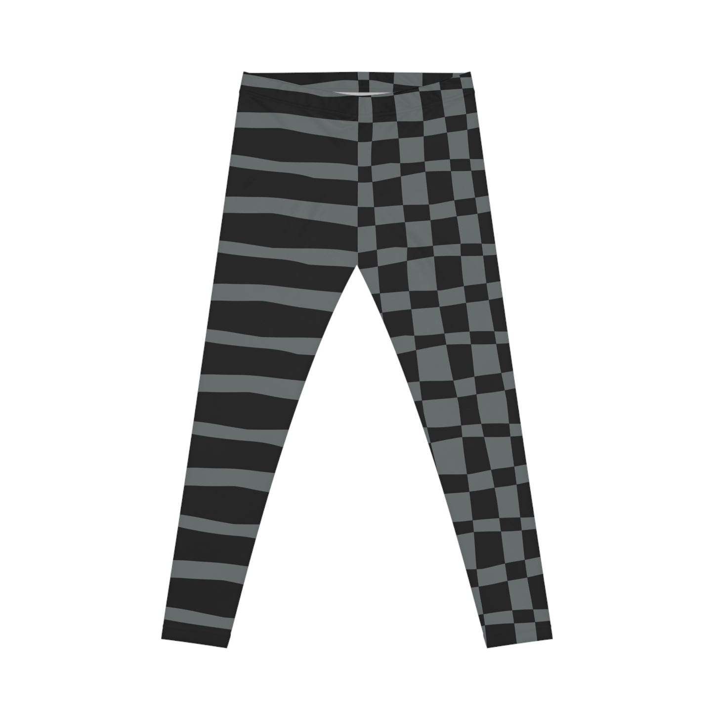 All-Over Print Leggings Striped & Checkered Split Black/Grey