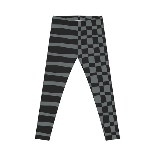 All-Over Print Leggings Striped & Checkered Split Black/Grey