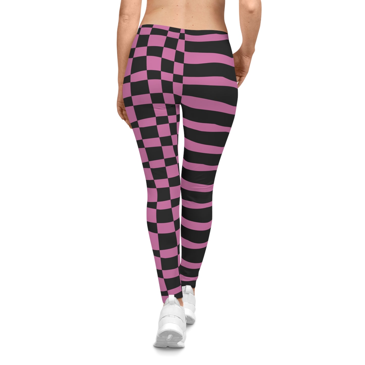 All-Over Print Leggings Striped & Checkered Split Black/Pink