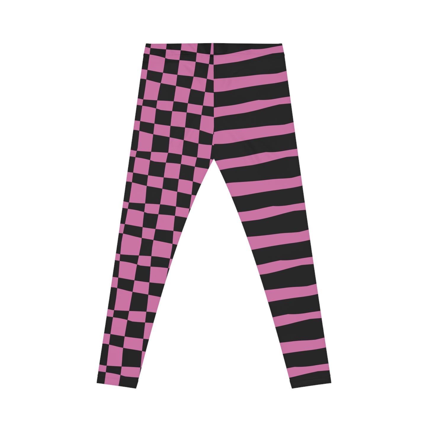 All-Over Print Leggings Striped & Checkered Split Black/Pink