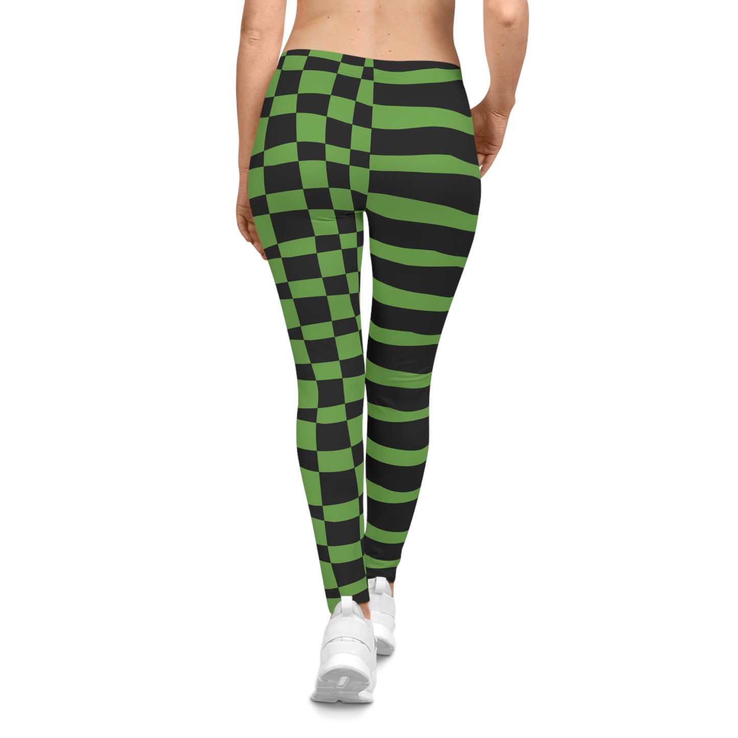 All-Over Print Leggings Striped & Checkered Split Black/Green