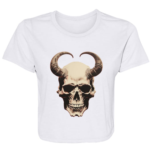Flowy Cropped Tee Horned Skull