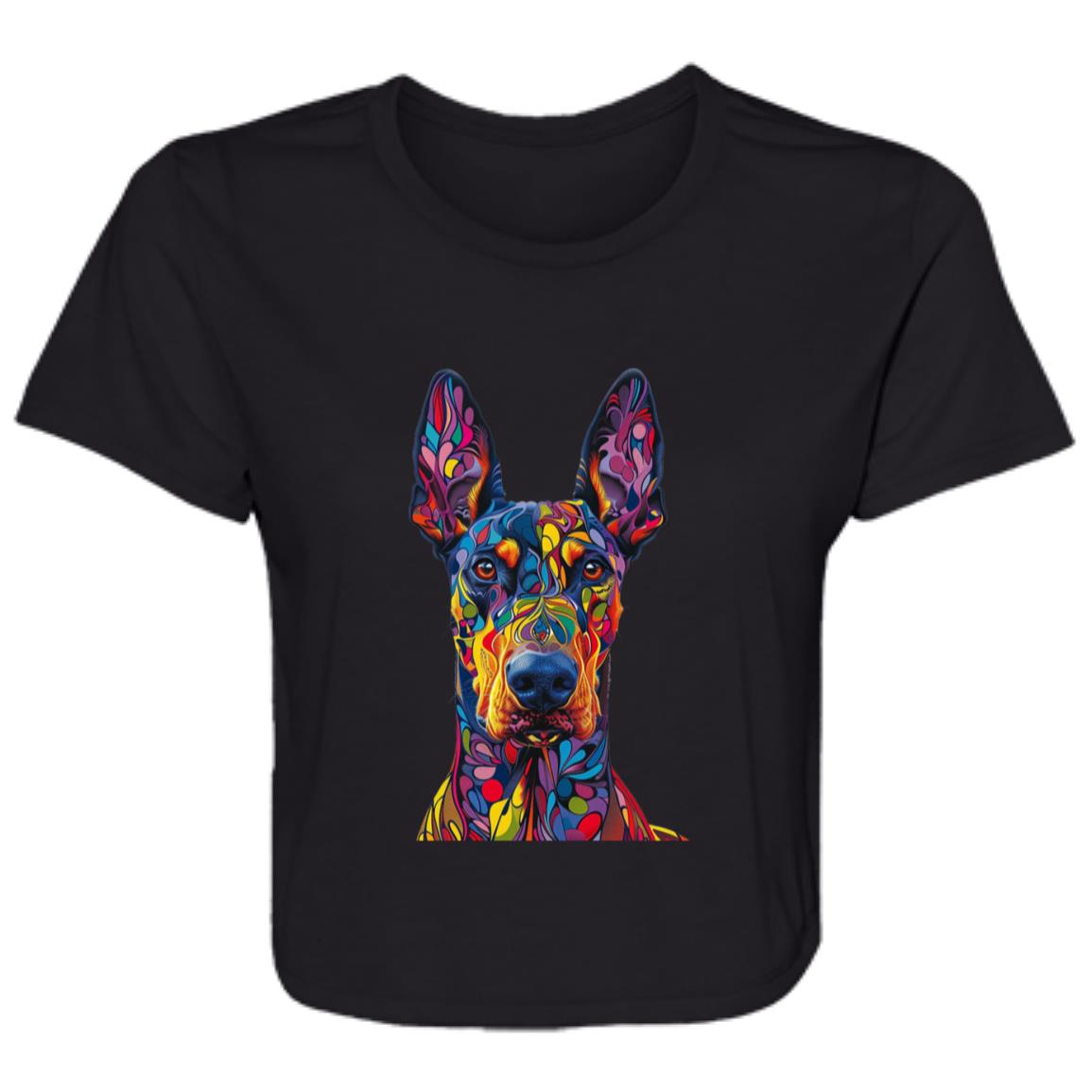 Flowy Cropped Tee Colorful Abstract Doberman