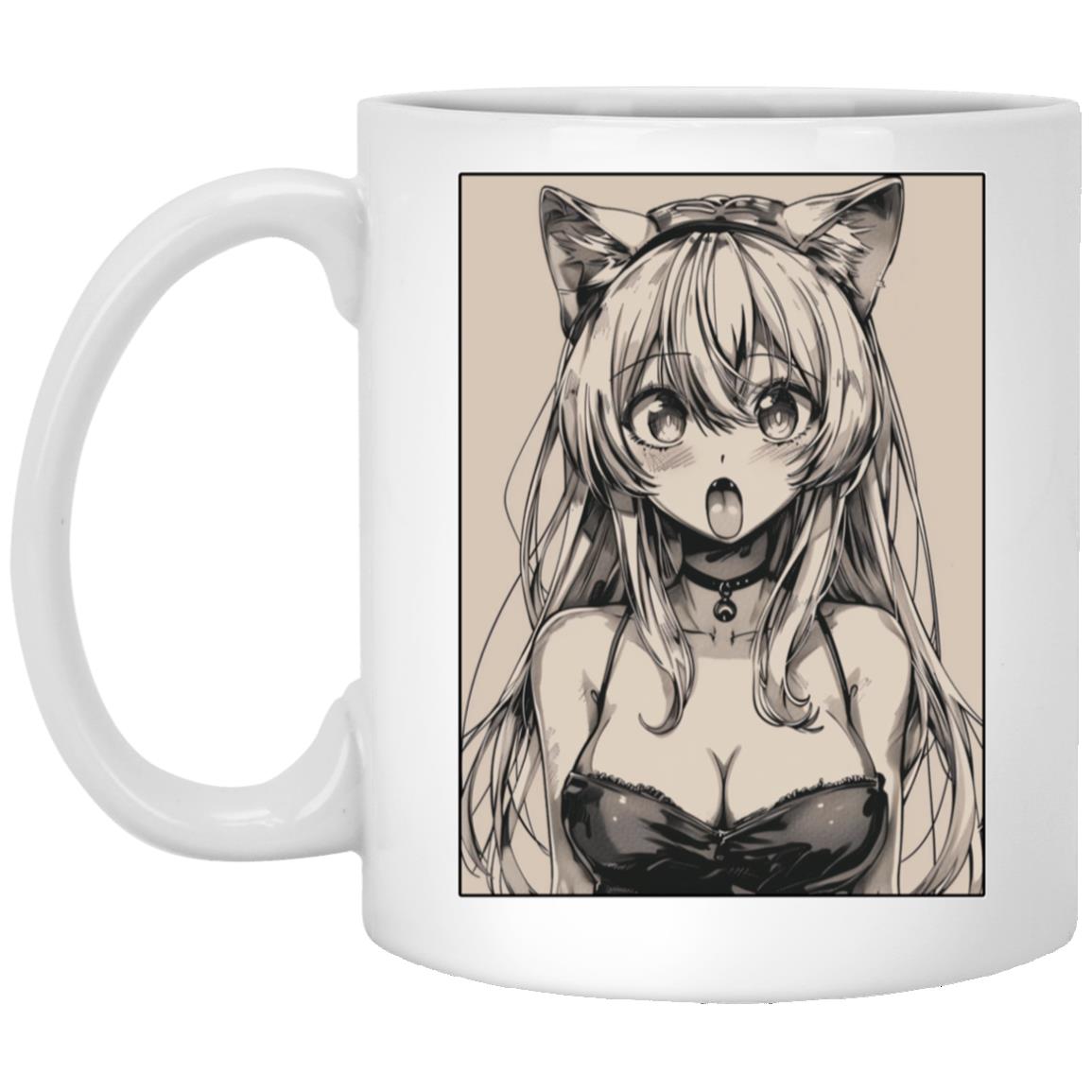 11oz White Mug Anime Cat Eared Girl