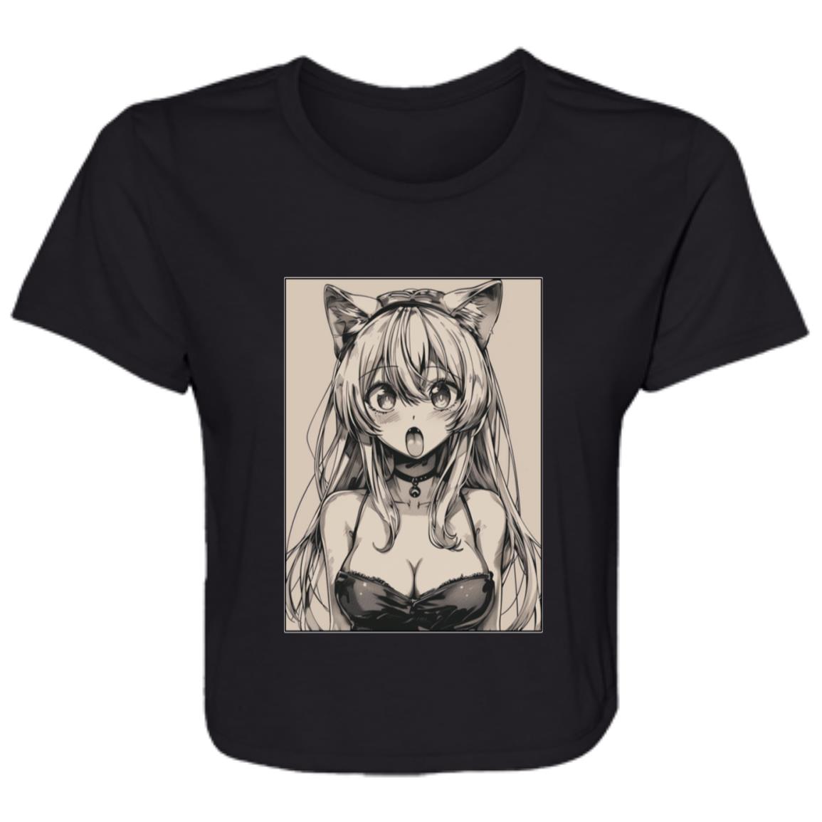 Flowy Cropped Tee Anime Cat Eared Girl