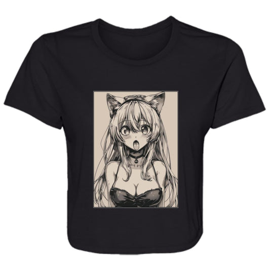 Flowy Cropped Tee Anime Cat Eared Girl