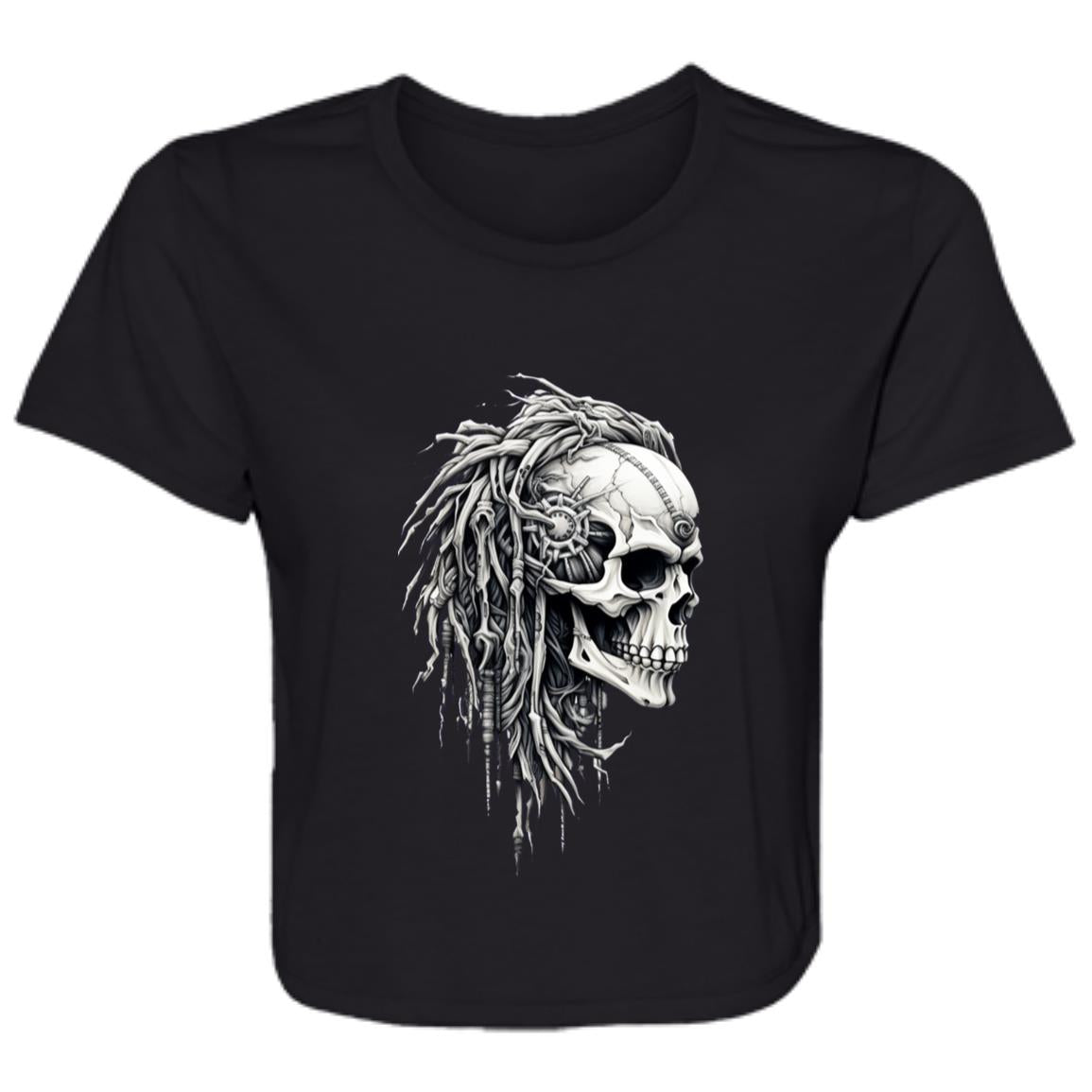 Flowy Cropped Tee Bio Mechanical Skull