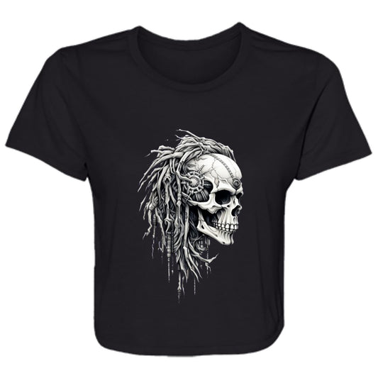 Flowy Cropped Tee Bio Mechanical Skull