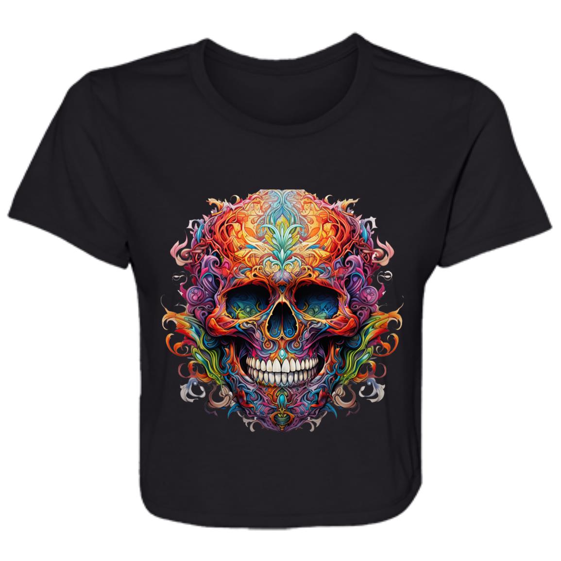 Flowy Cropped Tee Ornamental Skull