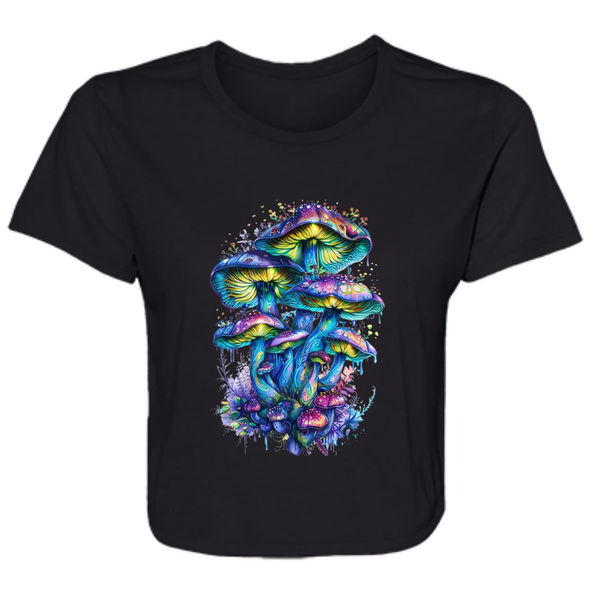 Flowy Cropped Tee Colorful Mushroom Cluster