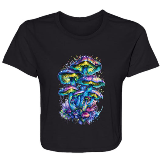 Flowy Cropped Tee Colorful Mushroom Cluster