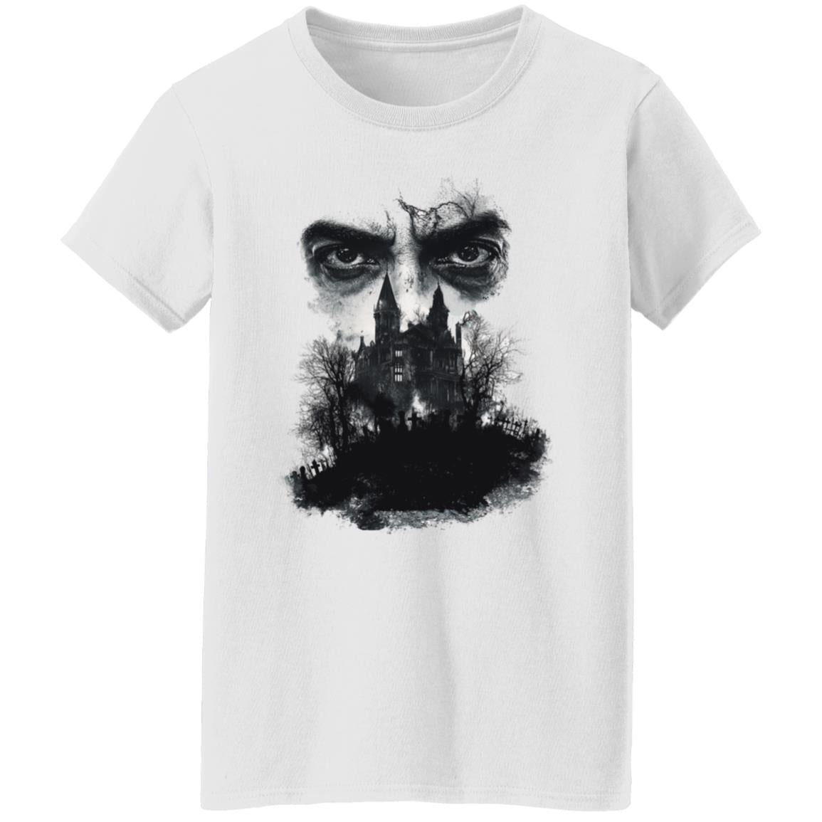 Oversized T-Shirt Glaring Eyes Over Gothic Mansion