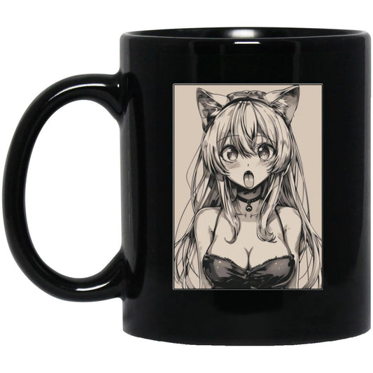 11oz Black Mug Anime Cat Eared Girl