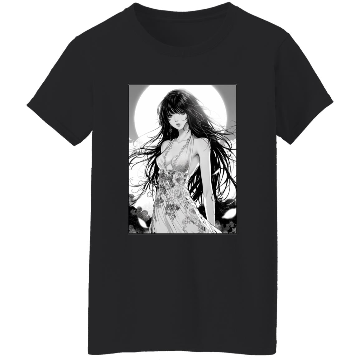 Oversized T-Shirt Anime Woman In Floral Dress