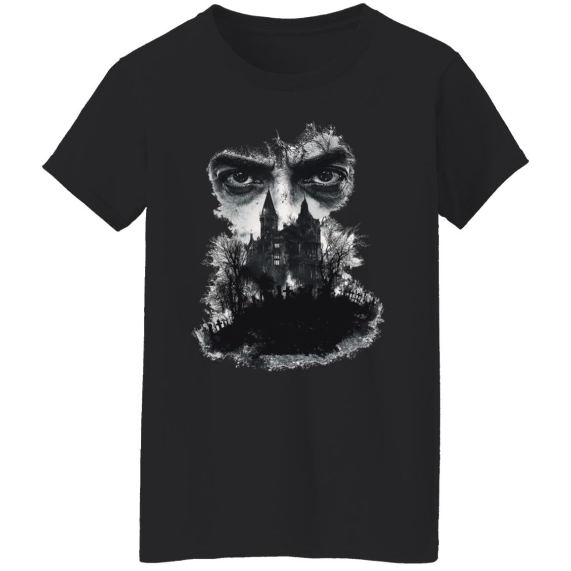 Oversized T-Shirt Glaring Eyes Over Gothic Mansion