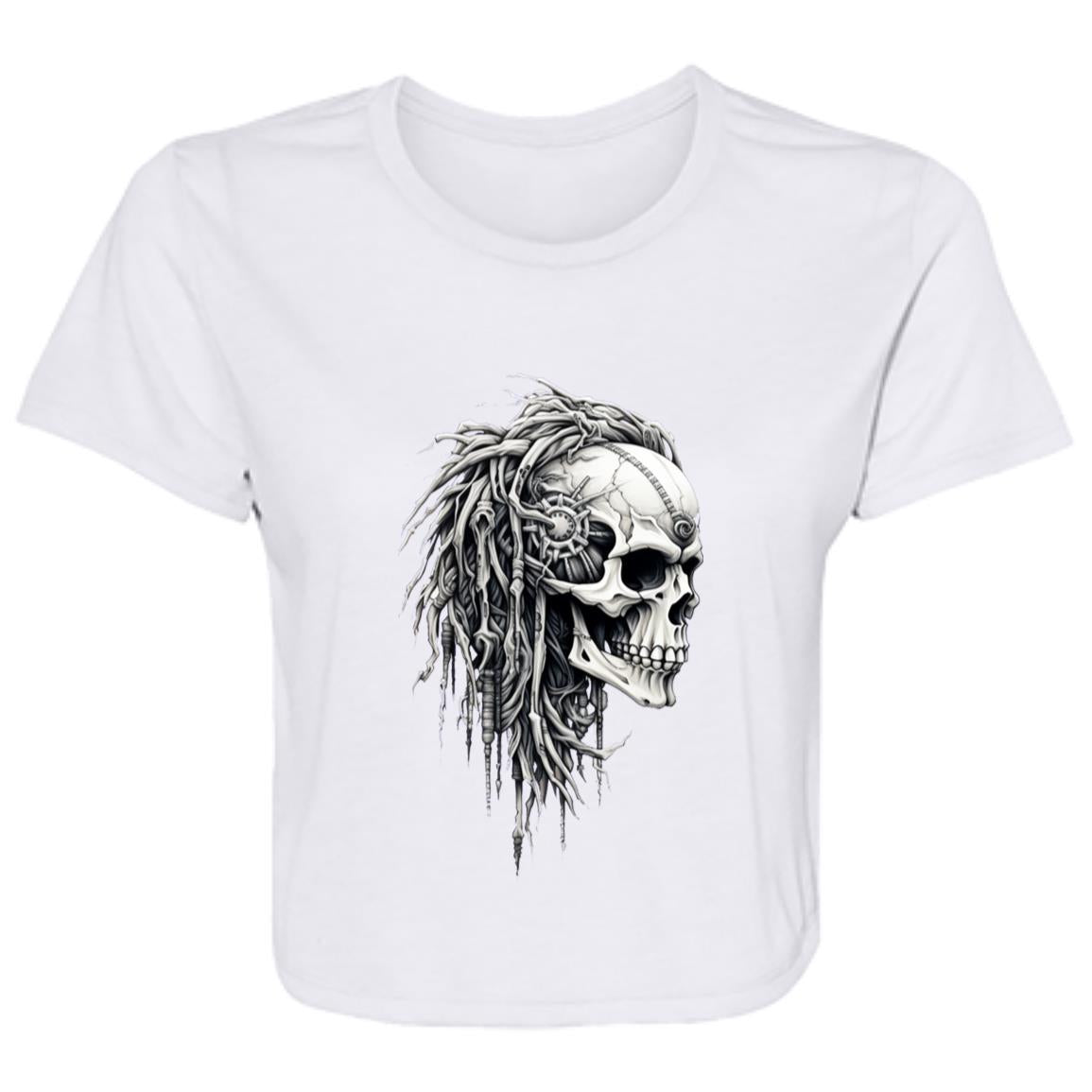 Flowy Cropped Tee Bio Mechanical Skull