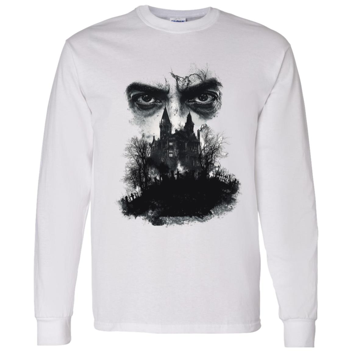 LS T-Shirt Glaring Eyes Over Gothic Mansion
