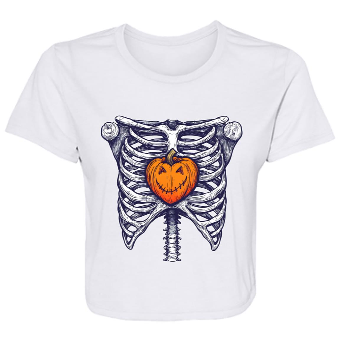 Flowy Cropped Tee Pumpkin Heart Rib Cage