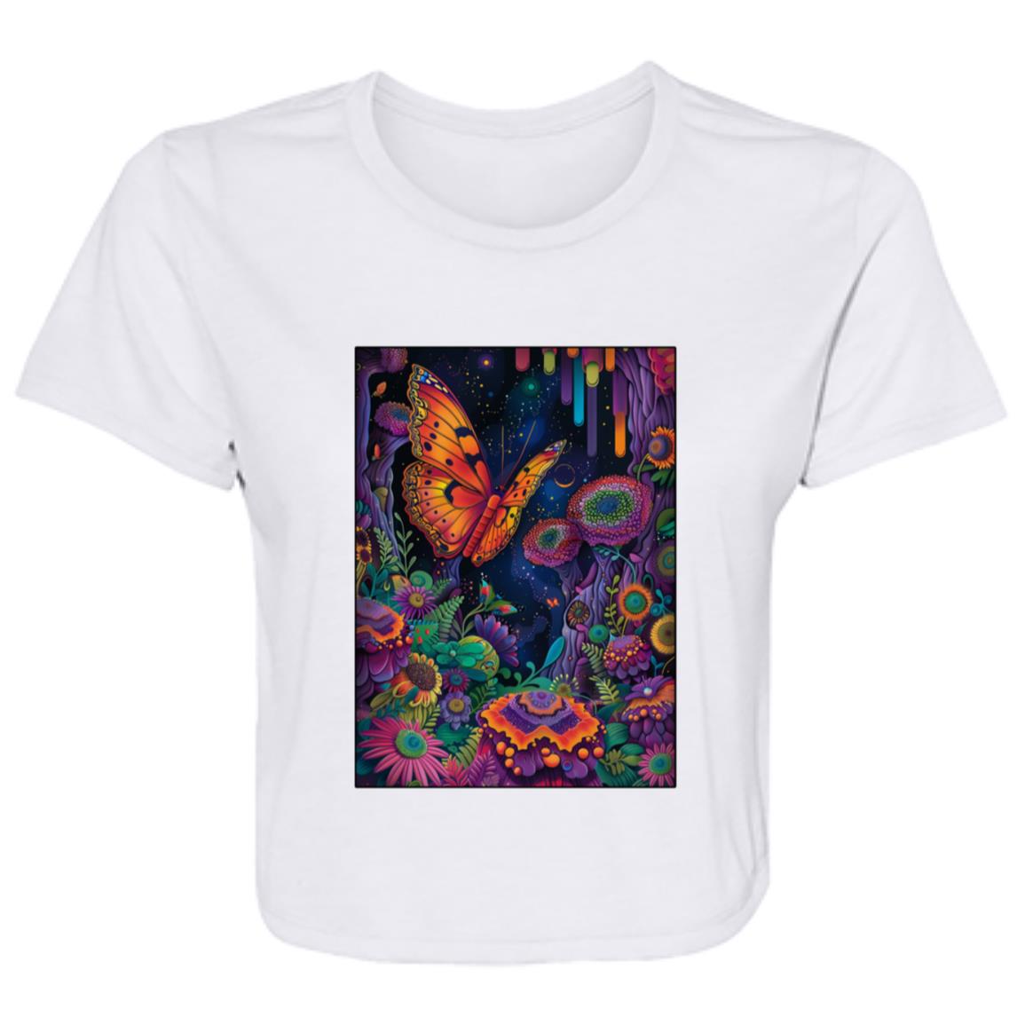 Flowy Cropped Tee Psychedelic Butterfly