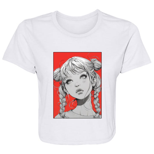 Flowy Cropped Tee Anime Pigtail girl