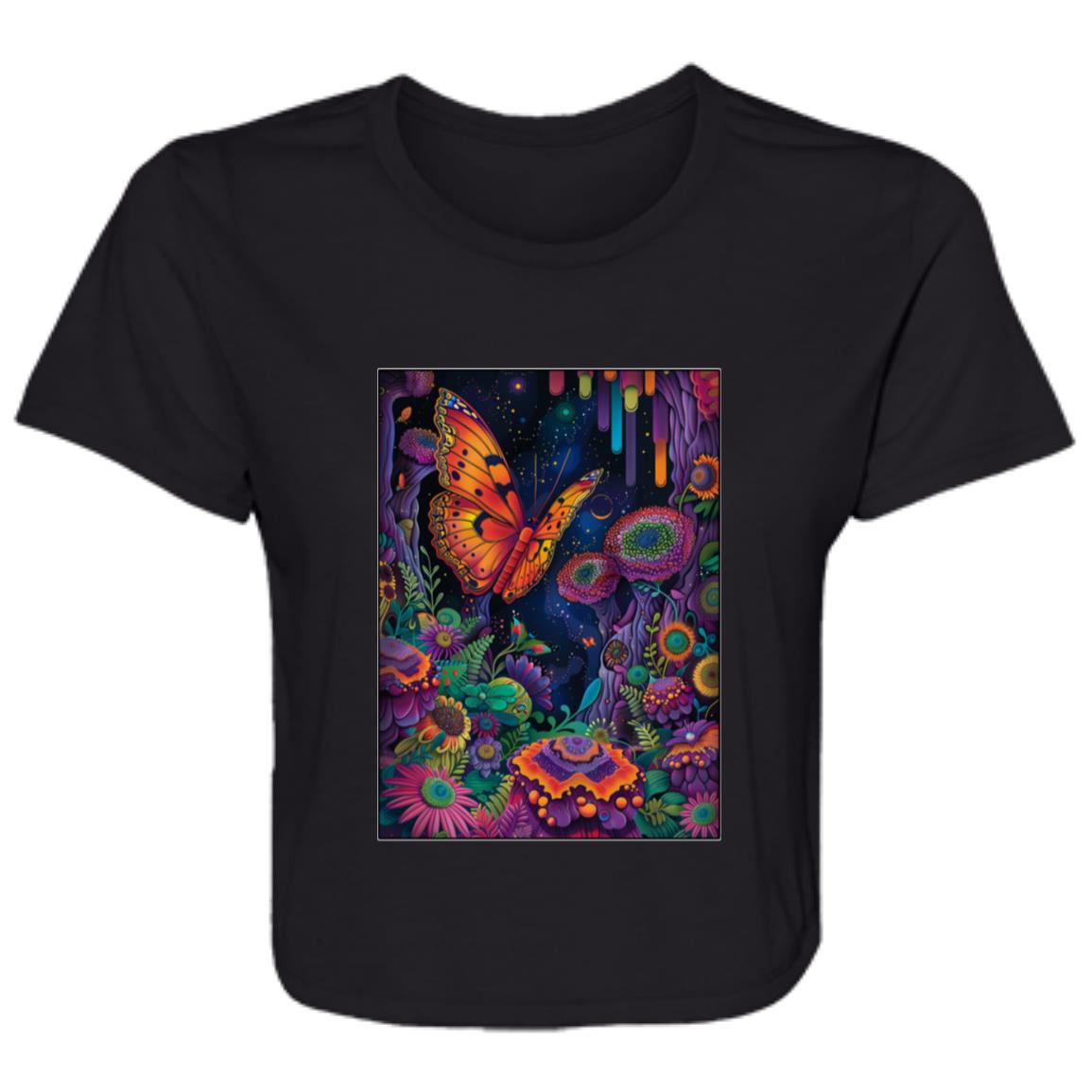 Flowy Cropped Tee Psychedelic Butterfly