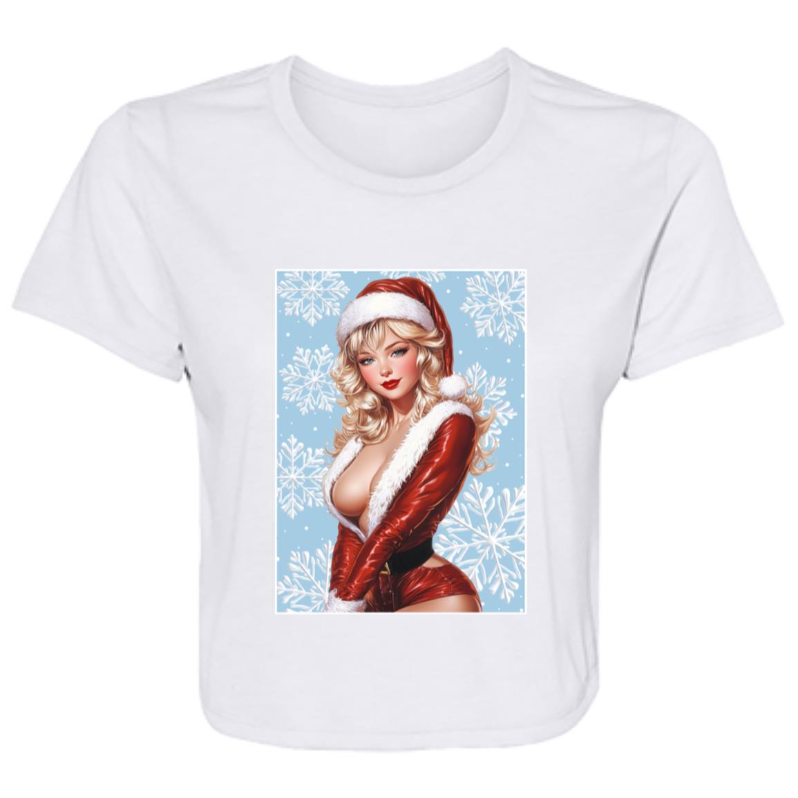 Flowy Cropped Tee Santa Pin Up Lady