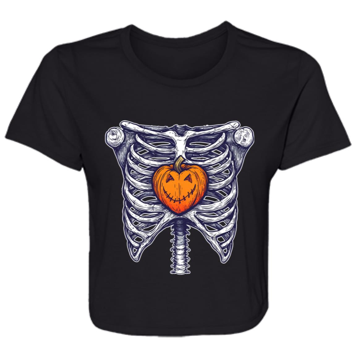 Flowy Cropped Tee Pumpkin Heart Rib Cage
