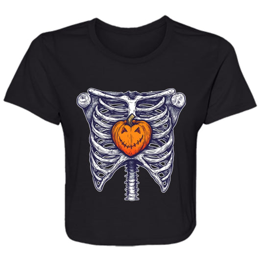 Flowy Cropped Tee Pumpkin Heart Rib Cage