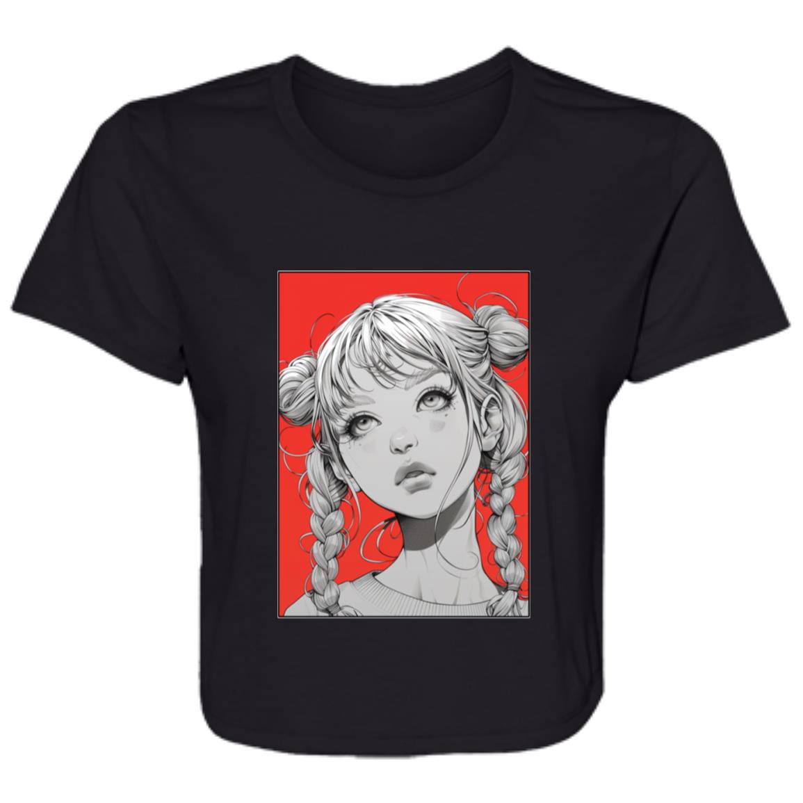 Flowy Cropped Tee Anime Pigtail girl