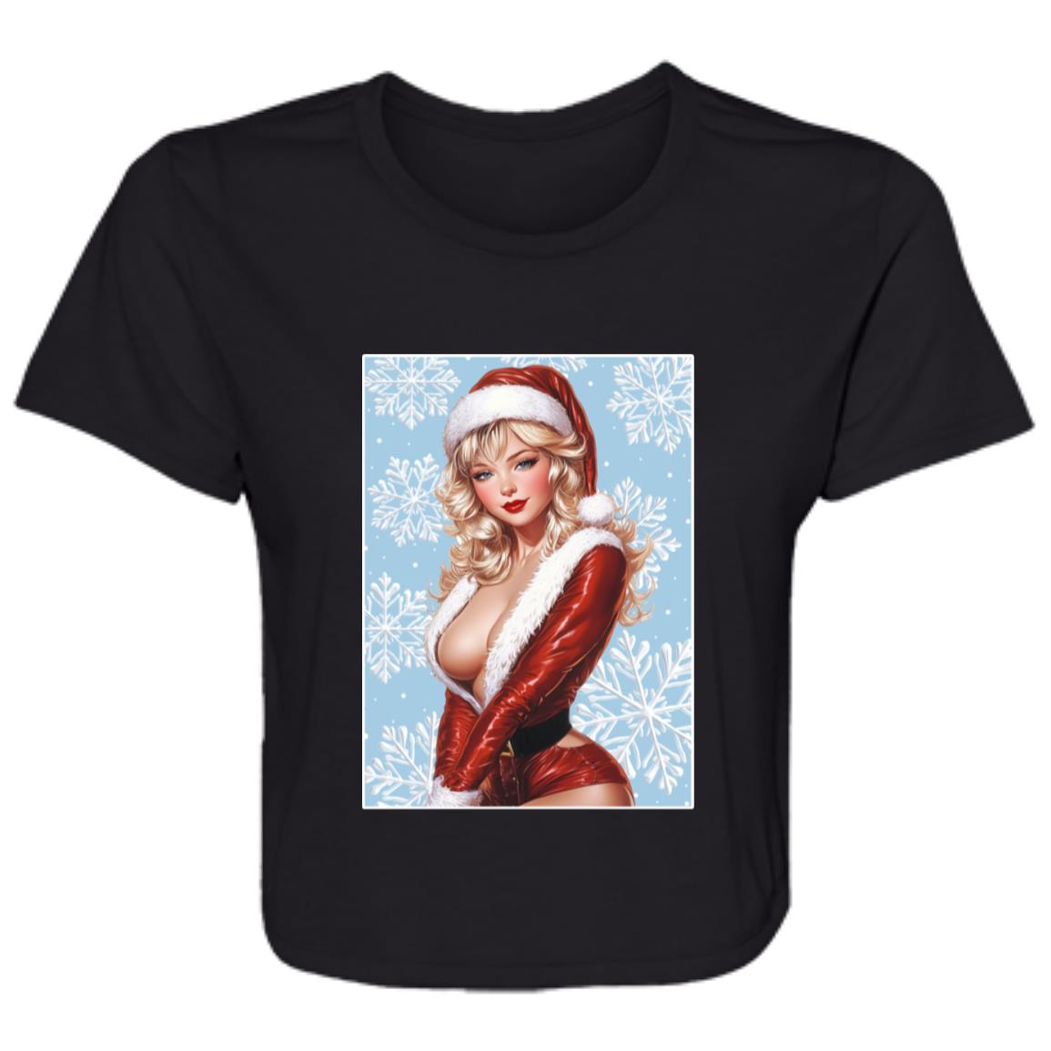 Flowy Cropped Tee Santa Pin Up Lady