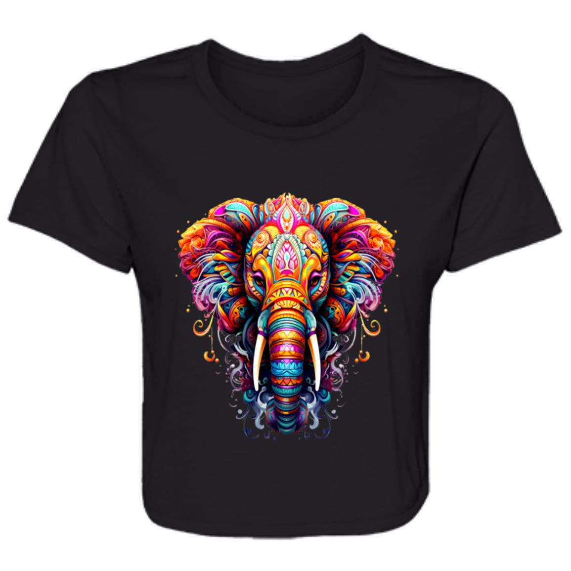 Flowy Cropped Tee Psychedelic Elephant
