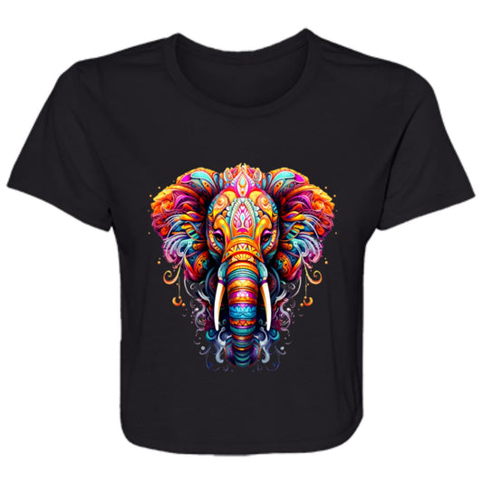 Flowy Cropped Tee Psychedelic Elephant