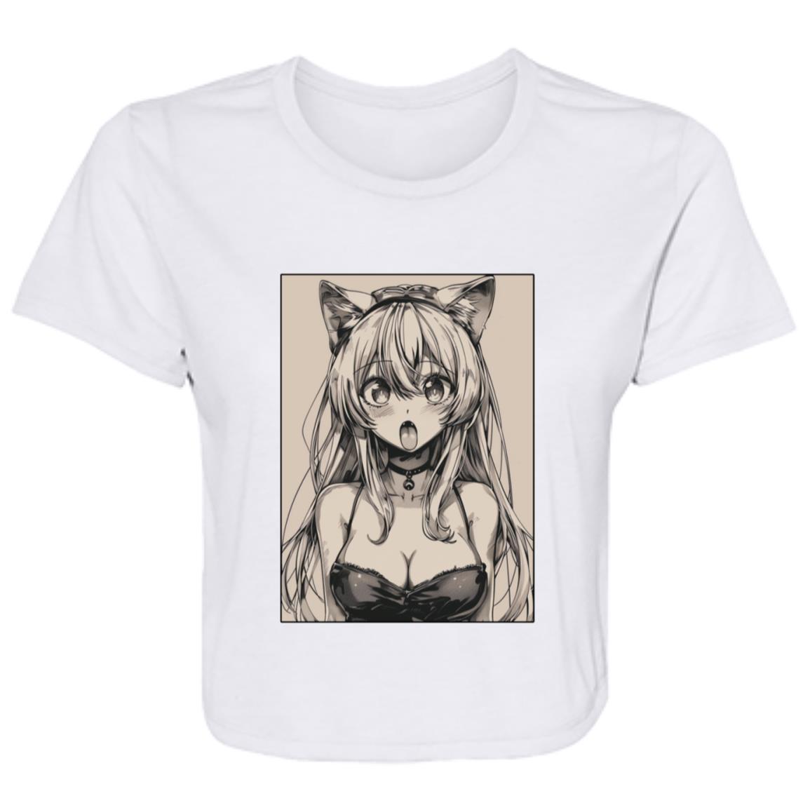 Flowy Cropped Tee Anime Cat Eared Girl