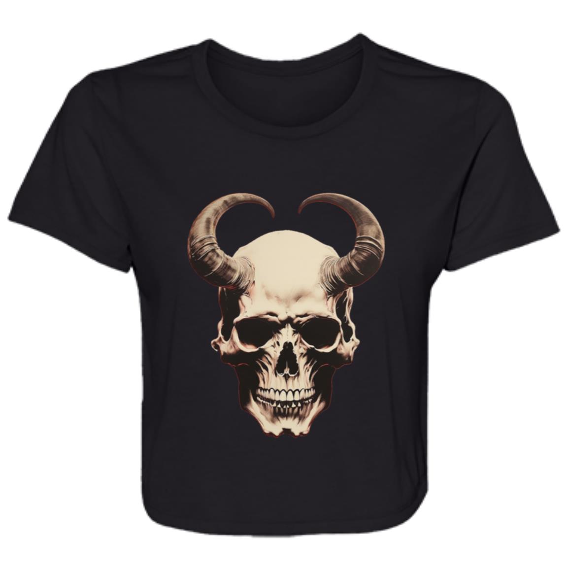 Flowy Cropped Tee Horned Skull