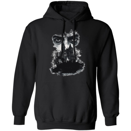 Pullover Hoodie Glaring Eyes Over Gothic Mansion