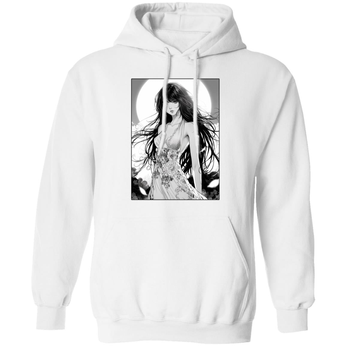 Pullover Hoodie Anime Woman In Floral Dress